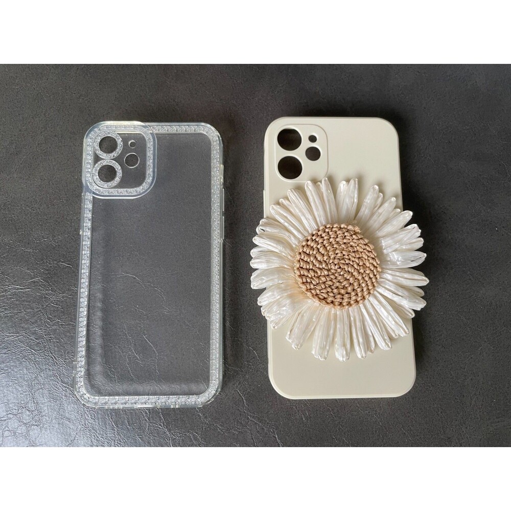 Lot of 2 Phone Case for iPhone 12 Mini 3D Sunflower and Textured Clear Glitter